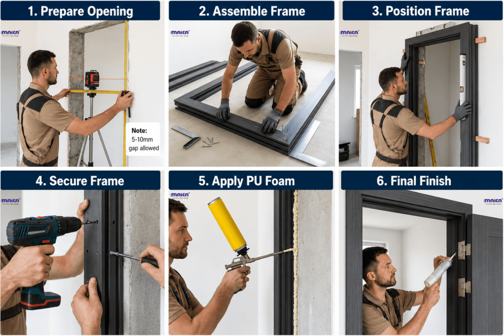 wpc door and doorframe installation