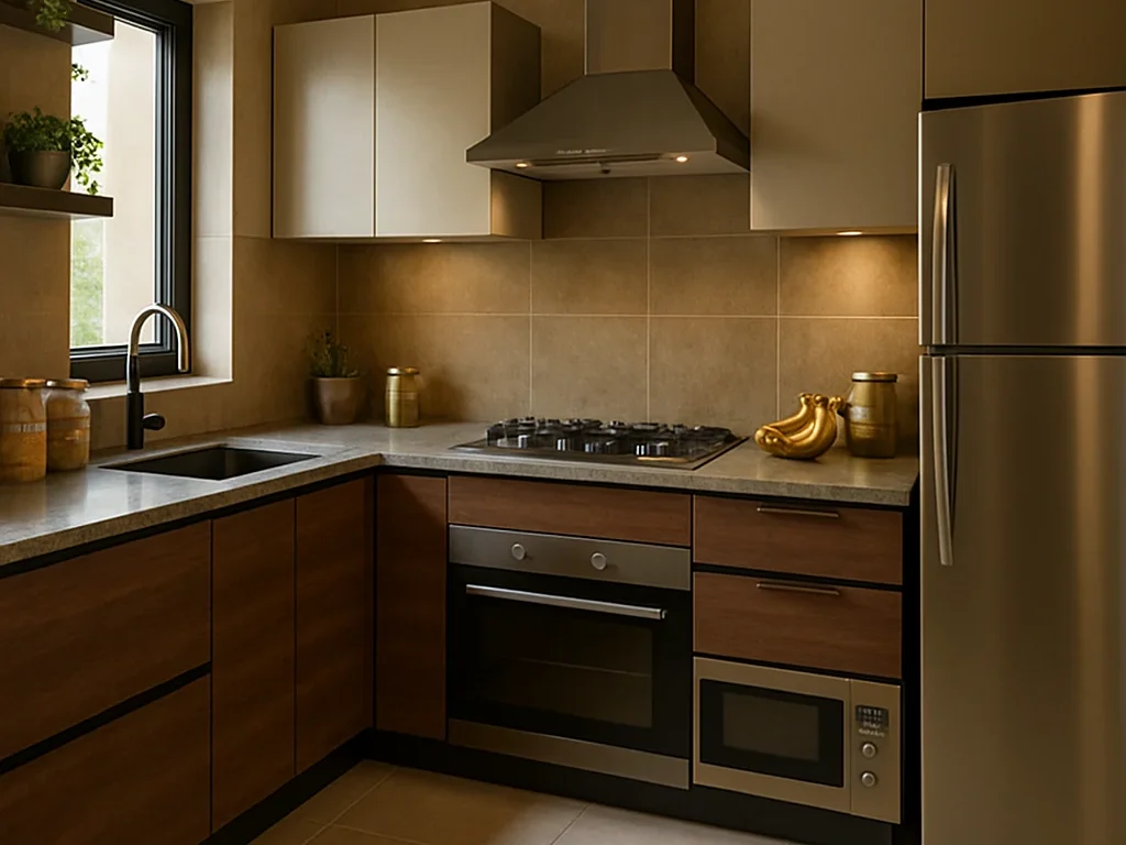Metallic accents Kitchen Cabinet Colour Combinations.