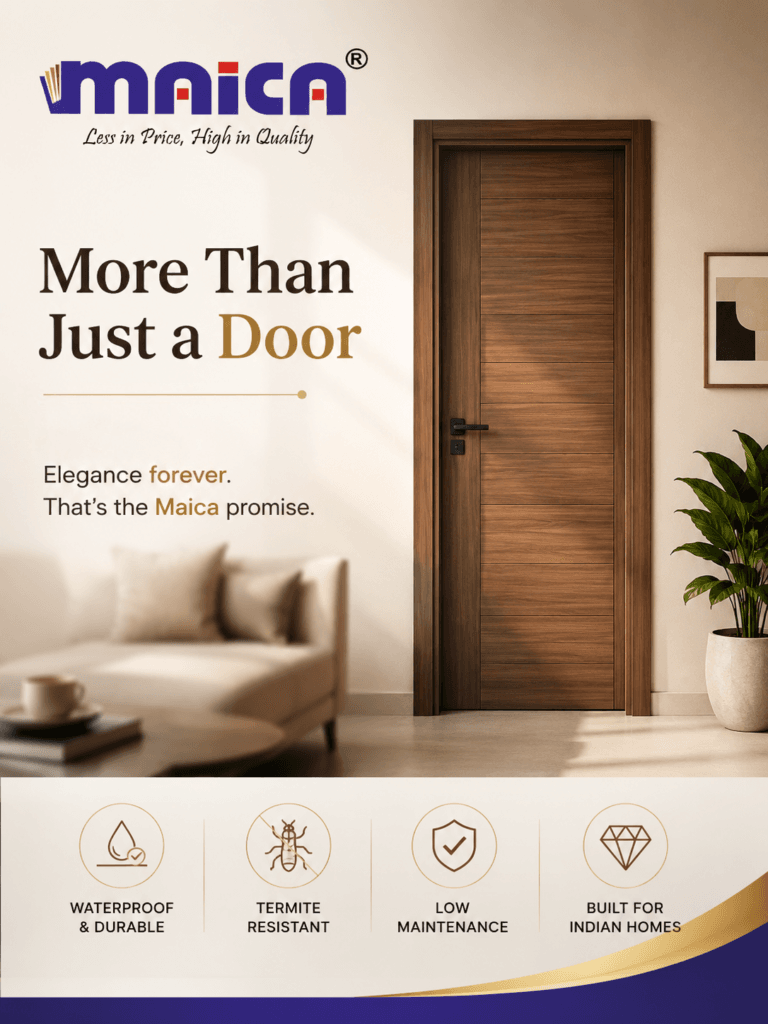 Premium waterproof WPC doors for modern Indian home interiors showing durability and elegance.