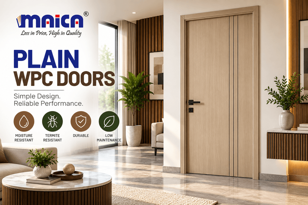 Plain WPC door in modern interior